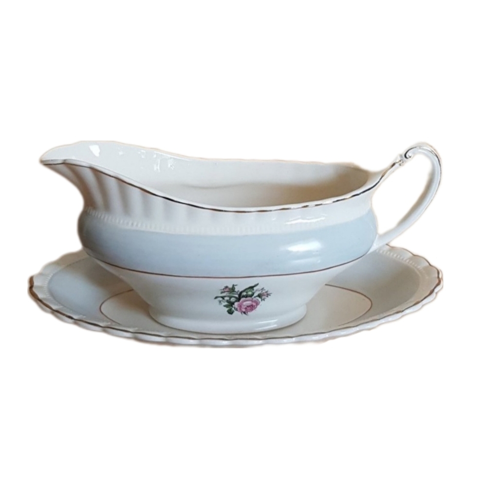 Vintage J&G Meakin Matching Gravy Boat and Plate